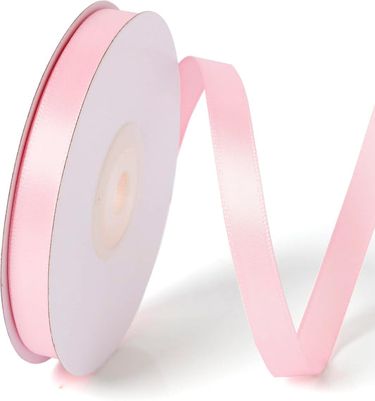 3/8 Inch Single Face Solid Color Satin Ribbon Roll, Ribbons Great for Gift Wrapping, Crafts, Wedding Party Decoration, Hair Bows Making and Other Sewing Projects (3/8" X 25 Yards, Light Pink)
