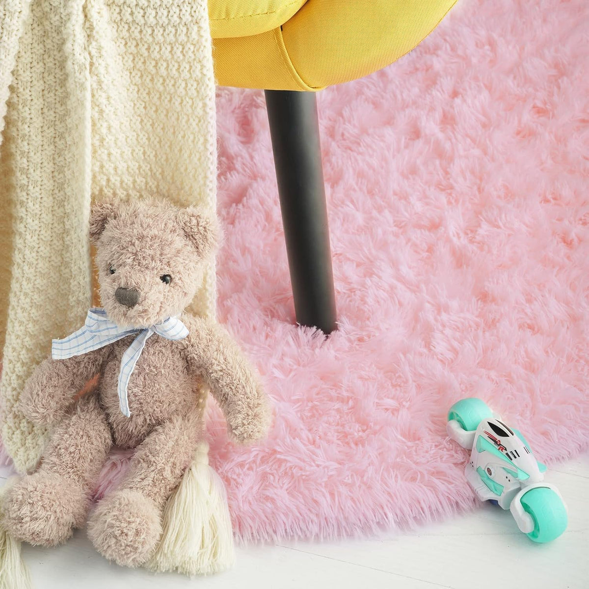Oval Fluffy Rug Carpets for Kids Bedroom,2.6x5.4ft,Pink