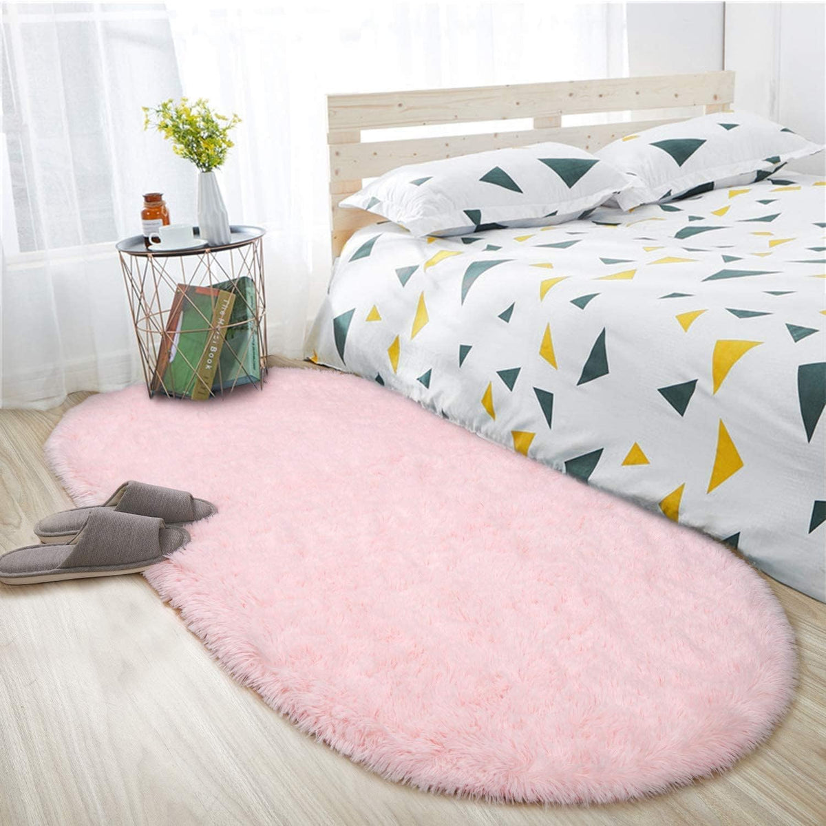 Oval Fluffy Rug Carpets for Kids Bedroom,2.6x5.4ft,Pink