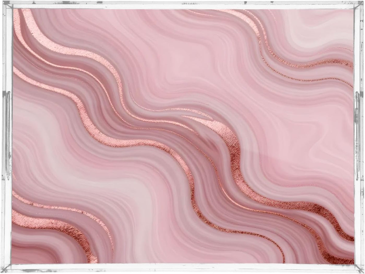 Pink Marble Serving Tray 12" x 16" Acrylic Trays with Handles Decorative Serving Platter for Coffee, Breakfast in Bed, Dinner, Appetizers, Patio, Party