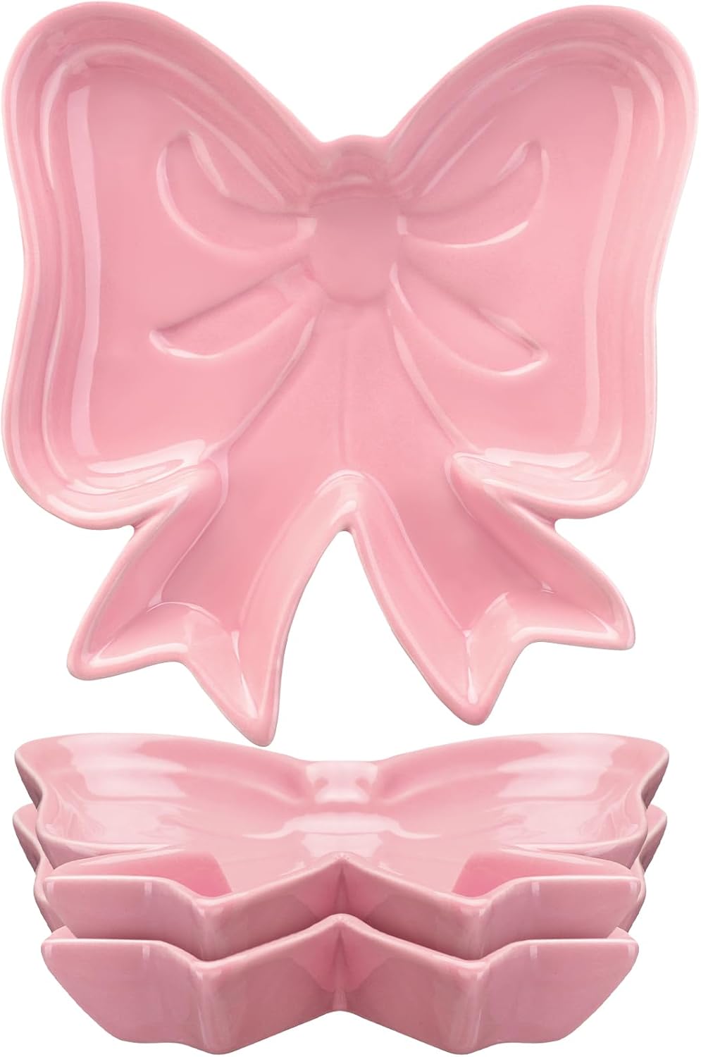 2 Pcs Pink Bow Ceramic Jewelry Dish Trinket Tray Ring Holder