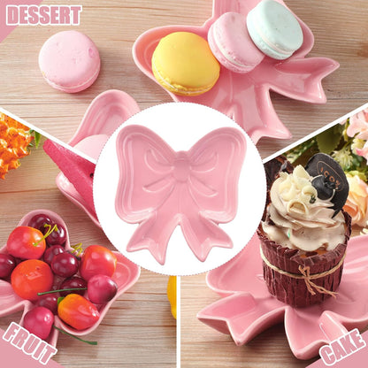 2 Pcs Pink Bow Ceramic Jewelry Dish Trinket Tray Ring Holder
