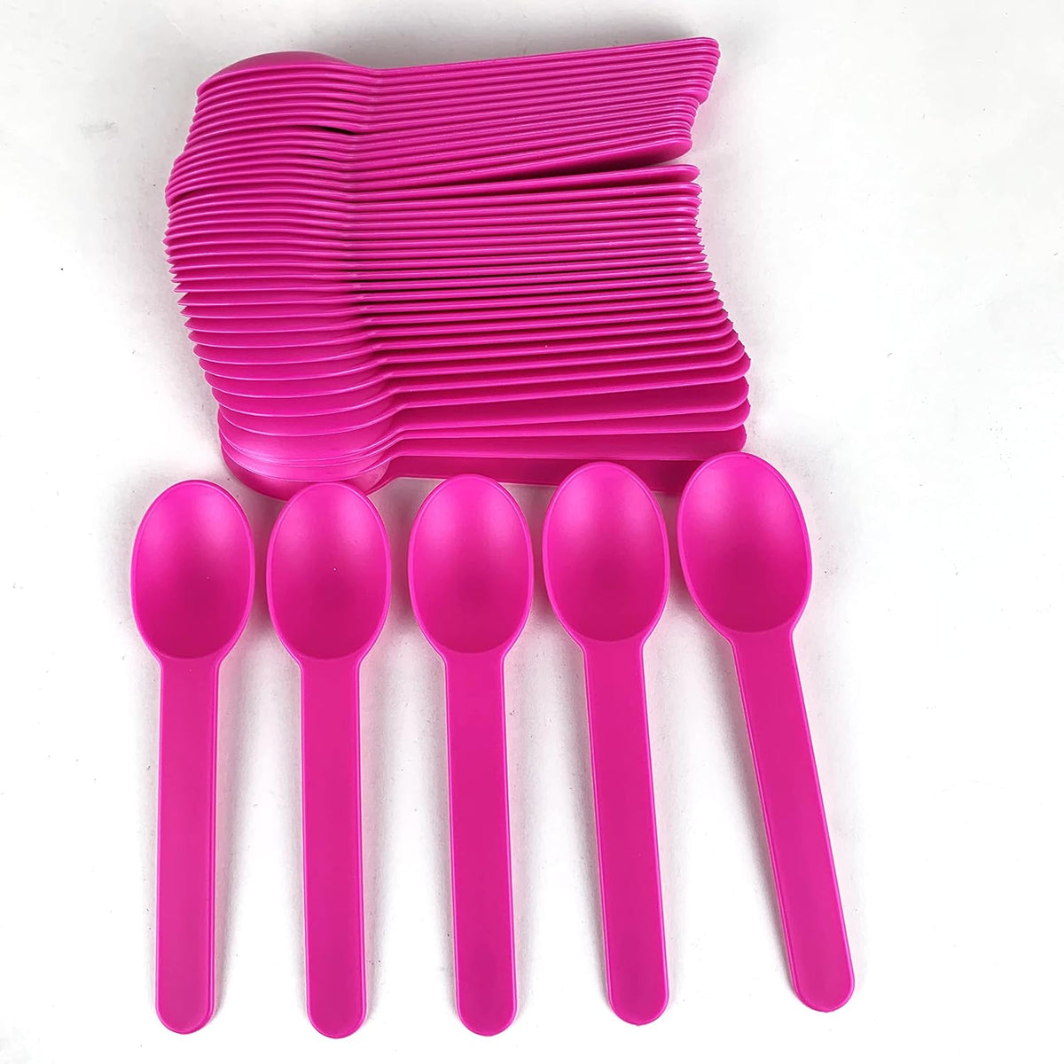 50-Pack Disposable Plastic Dessert Spoons – 5.9" Pink Spoons for Ice Cream, Frozen Yogurt, Cereal, and Party Use