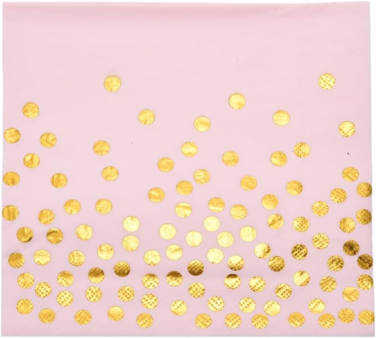 200 Pink Party Supplies - Disposable Dinnerware Set Serves 25, Gold Dots on Pink Paper Plates, Cups & Napkins, Wooden Knives, Spoons & Forks for Baby Shower, Wedding or Bridal Shower