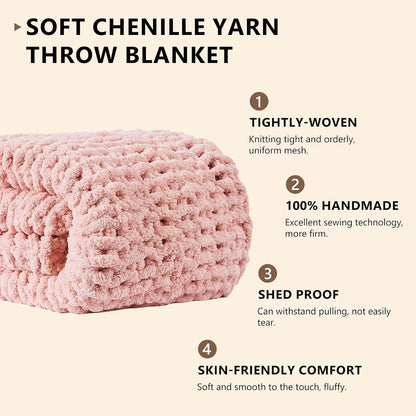 Chunky Knit Throw Blanket for Couch, 50'' x 60'' Knit Throw, Pink
