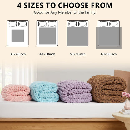 Chunky Knit Throw Blanket for Couch, 50'' x 60'' Knit Throw, Pink