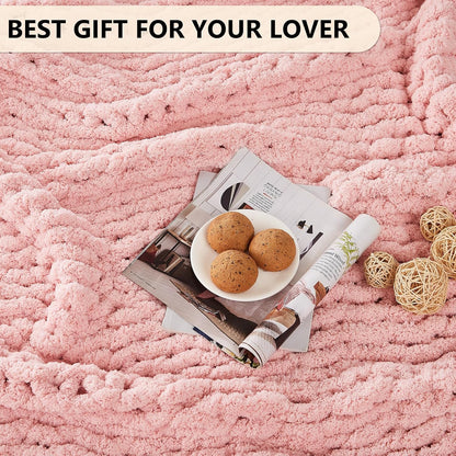 Chunky Knit Throw Blanket for Couch, 50'' x 60'' Knit Throw, Pink