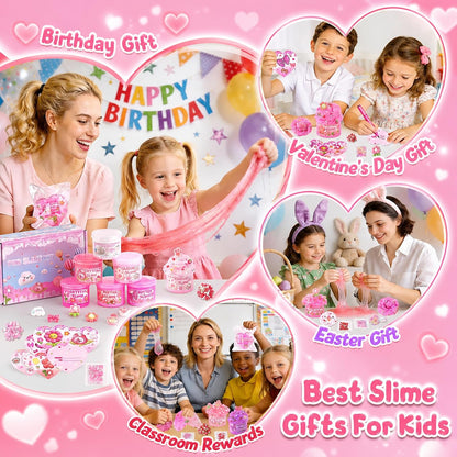 6-Pack Pink Slime Kit for Girls, Cloud Butter Squishy Birthday Gift Set