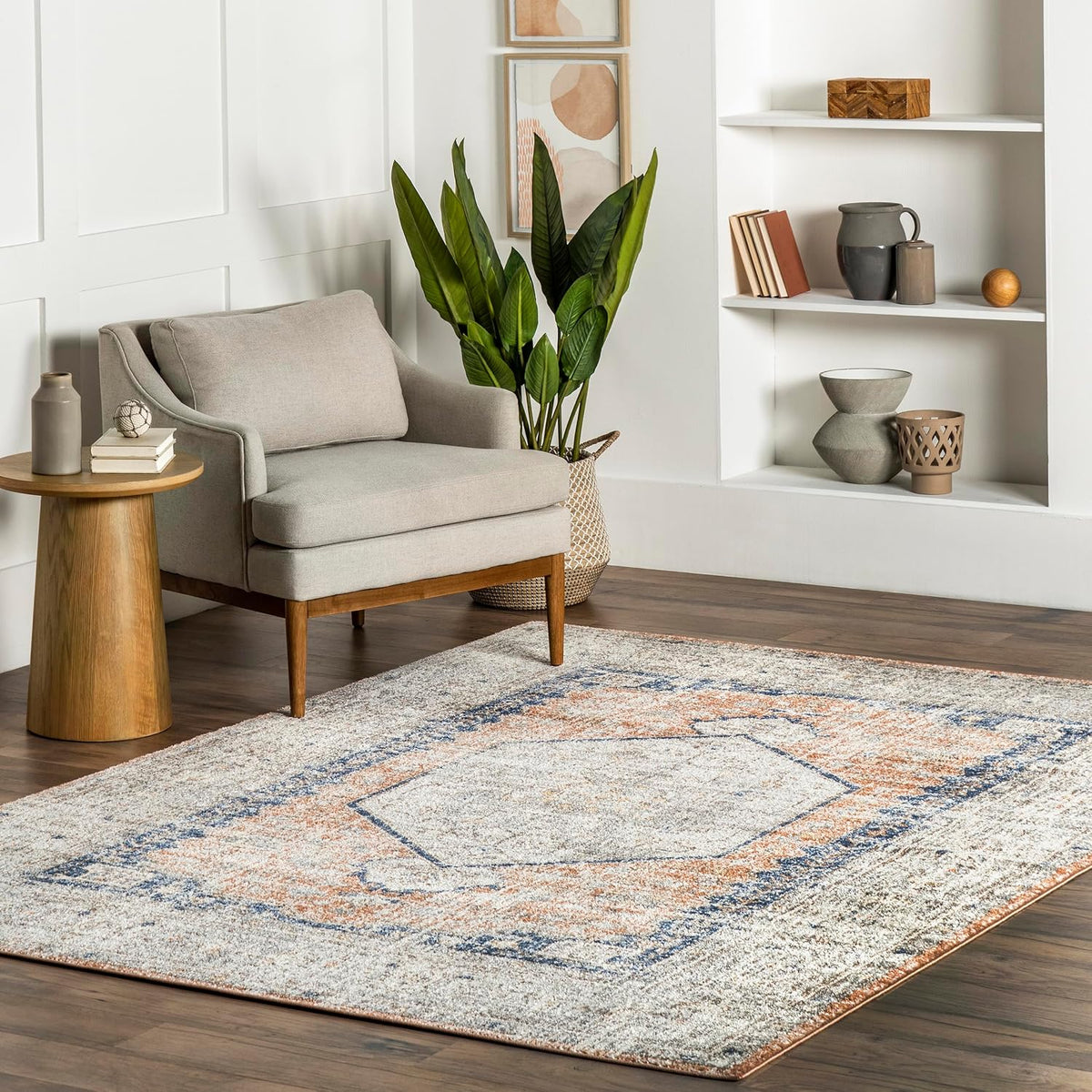 Jacquie Peach Medallion Power Loomed Area Rug, 9' x 12'