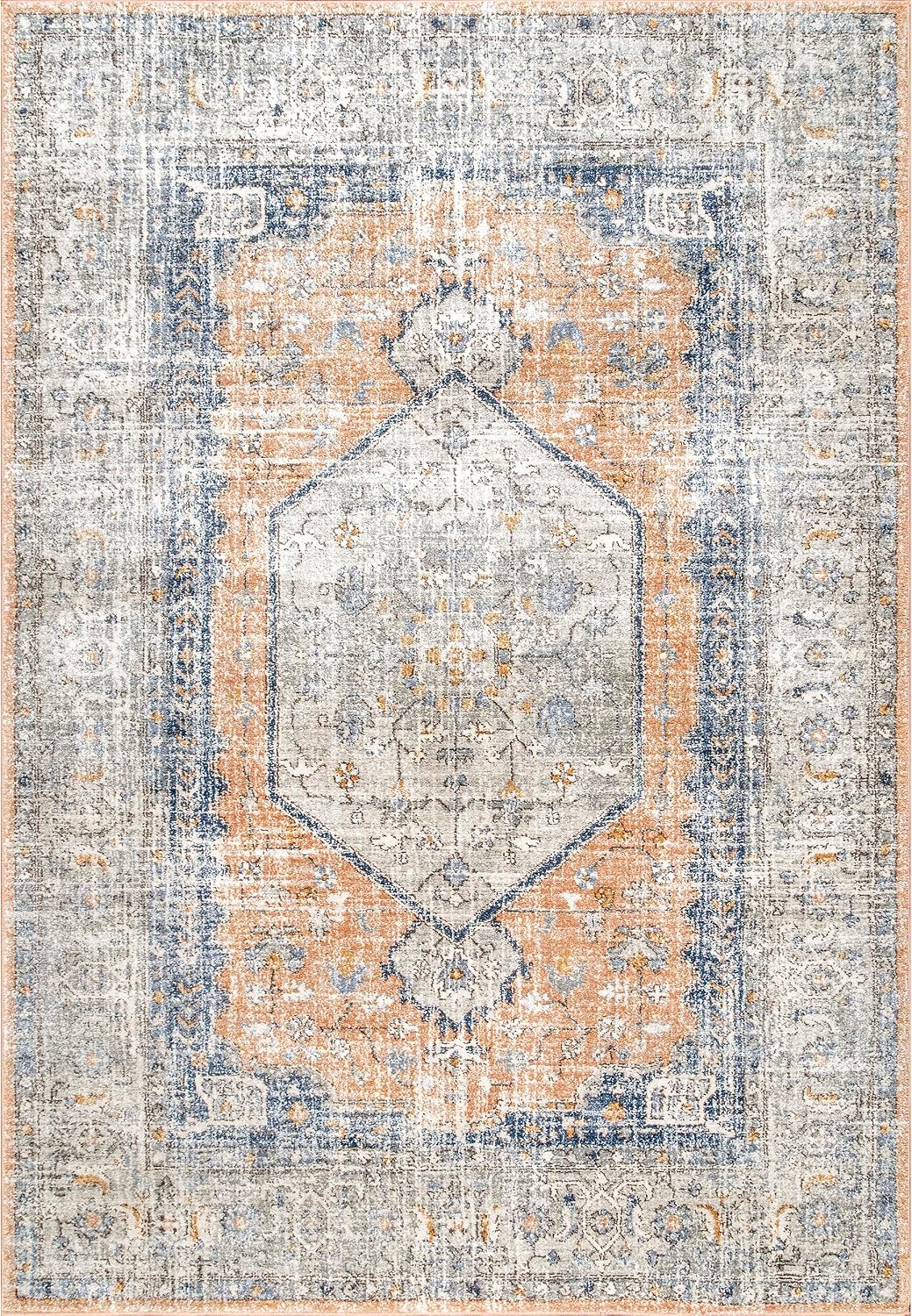 Jacquie Peach Medallion Power Loomed Area Rug, 9' x 12'