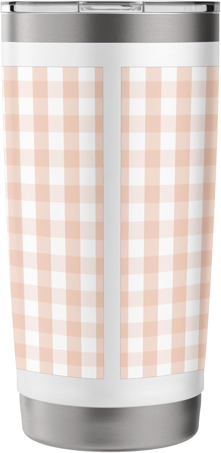 White and Peach Pastel Color Gingham Check Stainless Steel Insulated Tumbler