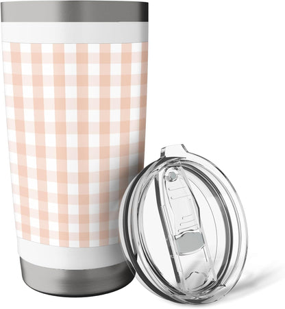 White and Peach Pastel Color Gingham Check Stainless Steel Insulated Tumbler