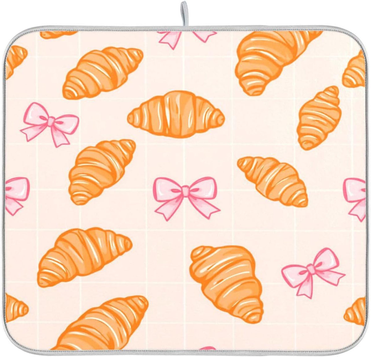 Dish Drying Mats Pink Bows Plaid Croissants Drainer Rack Mat for Counter 16 x 18 Inch Microfiber Dry Dishes Pad Coffee Bar Sink Countertops Mats
