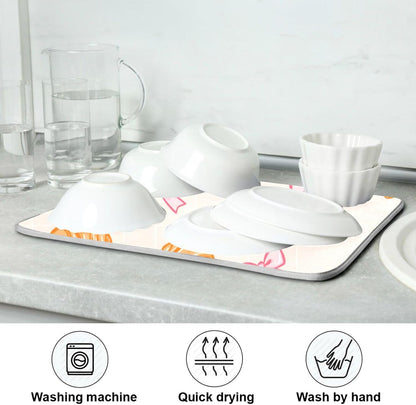 Dish Drying Mats Pink Bows Plaid Croissants Drainer Rack Mat for Counter 16 x 18 Inch Microfiber Dry Dishes Pad Coffee Bar Sink Countertops Mats