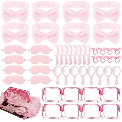 48 Set Spa Sleepover Party Supplies for Women, 8 Pink Spa Headband 8 Sleep Eye Mask 8 Hairbands 8 Organzer Bags 8 Mirrors 8 Combs for Slumber Favors Gift Sleepover Party