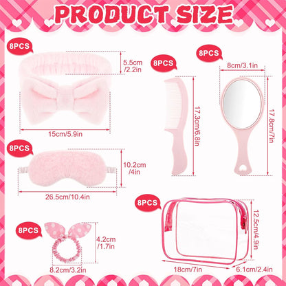 48 Set Spa Sleepover Party Supplies for Women, 8 Pink Spa Headband 8 Sleep Eye Mask 8 Hairbands 8 Organzer Bags 8 Mirrors 8 Combs for Slumber Favors Gift Sleepover Party