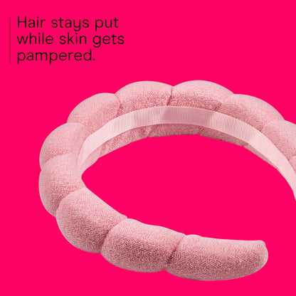 Spa Makeup and Face Washing Headband, Pink Bubble Design, 1 Count, Ultra-Absorbent Microfiber Headband for Washing Face, Soft Terry Cloth, No-Squeeze, No-Pull Band Gentle on Hair and Head