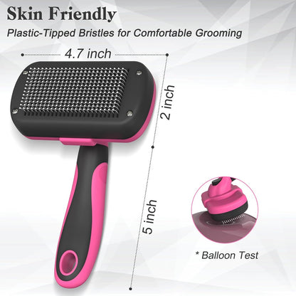 Self-Cleaning Pet Grooming Brush - Skin-Friendly Deshedding Tool for Dogs & Cats in Pink, Removes Loose Hair and Tangles