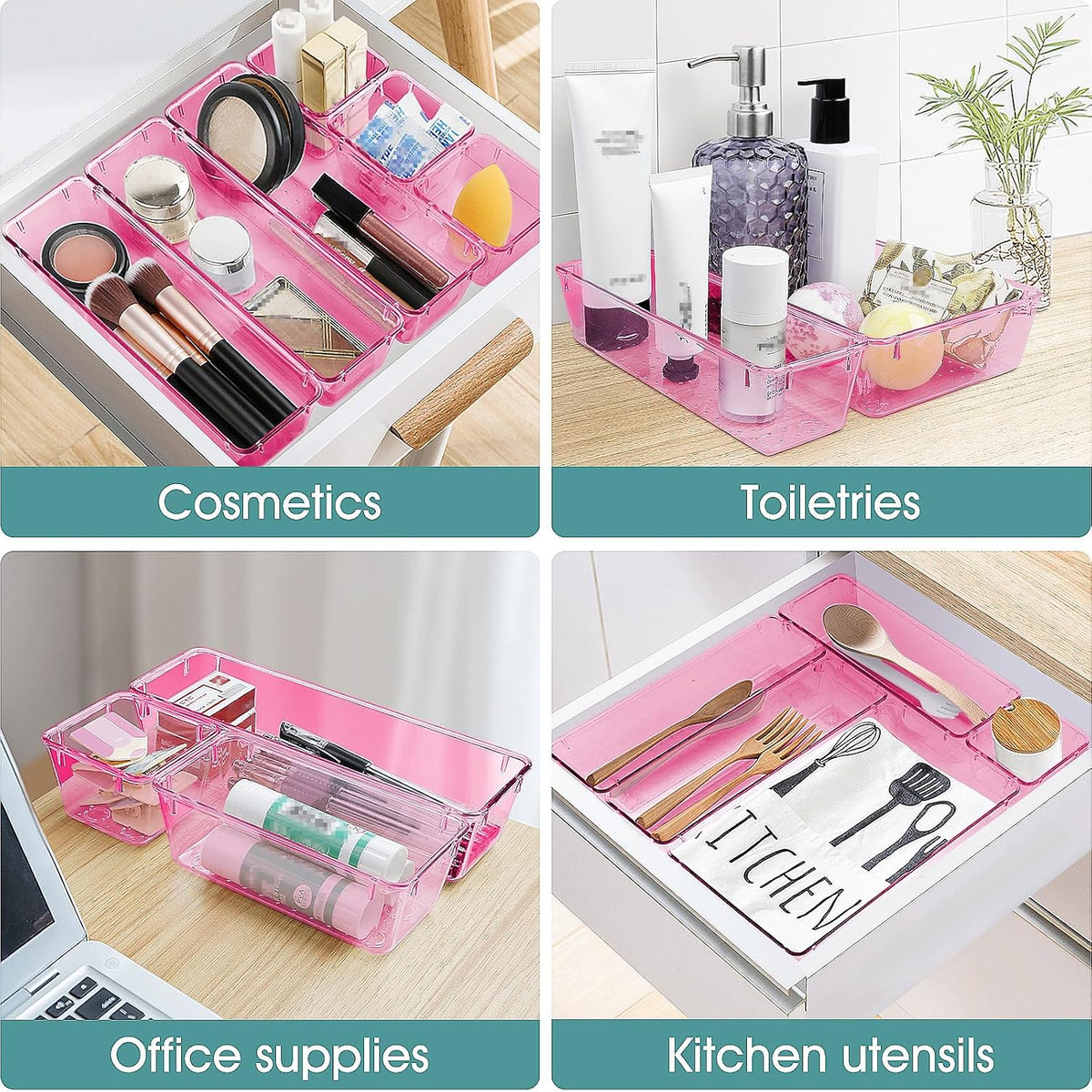 25 PCS Plastic Drawer Organizer Set, Makeup Organizers and Storage Bins