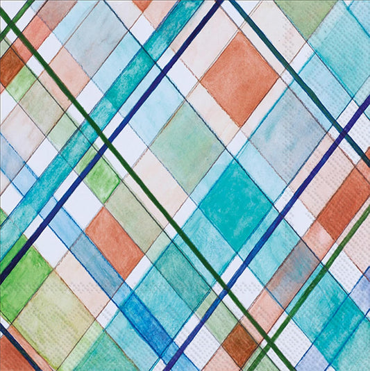 IHR Ideal Home Range Party Napkins Disposable 3-Ply Paper Lunch Napkin Pack, 6.5" x 6.5", Madras Plaid, 20-Count