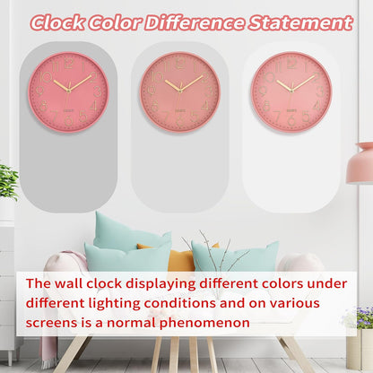 Lumuasky Pink Wall Clock Modern Battery Operated Analog Small Cute Silent Non-Ticking Decorative Clock for School Office Classroom Bedroom Kitchen Living Room Nursery Decor (10 inch)