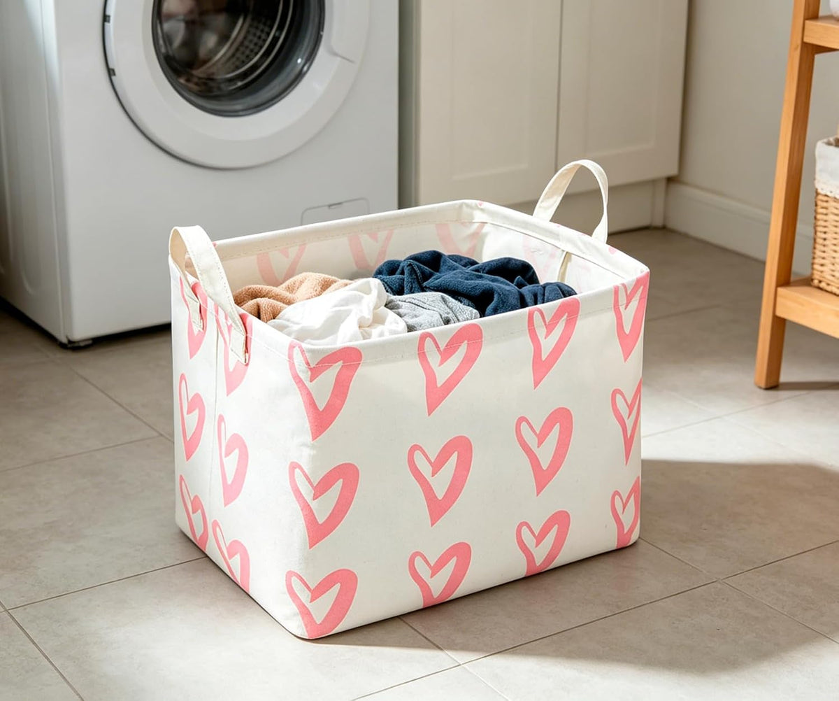 Rectangular Pink Heart Basket Empty, Storage Bin, Waterproof Book Box, Gift Basket(Pink Heart)
