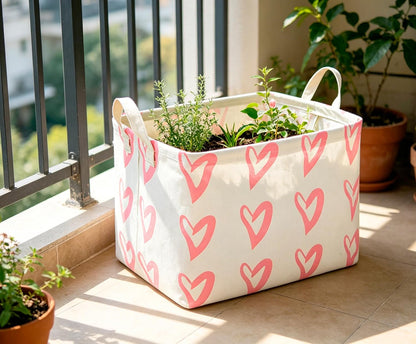 Rectangular Pink Heart Basket Empty, Storage Bin, Waterproof Book Box, Gift Basket(Pink Heart)