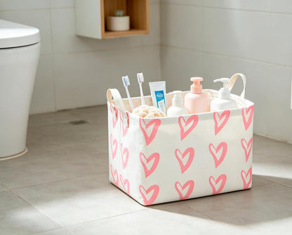 Rectangular Pink Heart Basket Empty, Storage Bin, Waterproof Book Box, Gift Basket(Pink Heart)