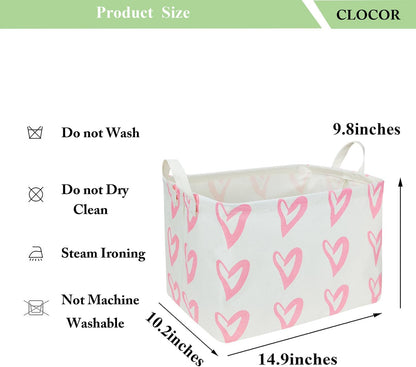 Rectangular Pink Heart Basket Empty, Storage Bin, Waterproof Book Box, Gift Basket(Pink Heart)