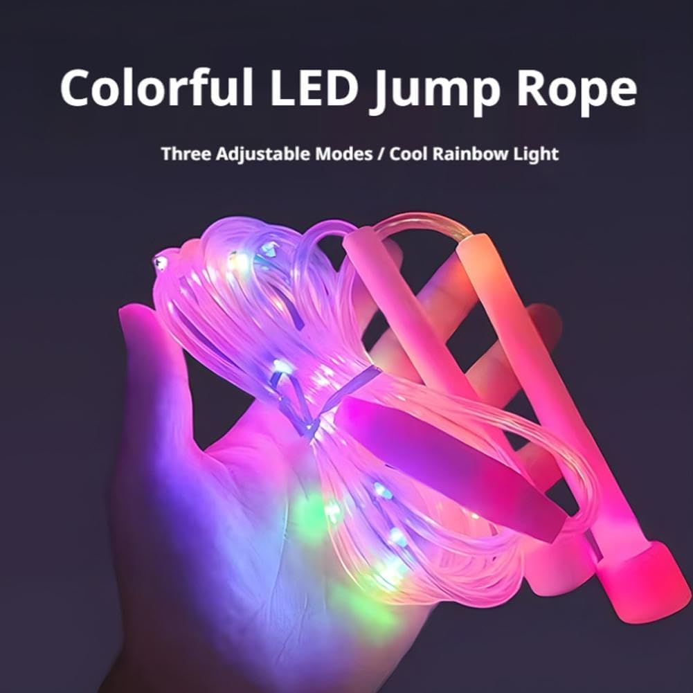 Led Light Up Jump Rope for Kids & Adults- Rechargeable Glowing Skipping Rope With 3 Adjustable Rainbow Glow Modes for Make Nighttime Cardio Fun, Lightweight Fitness Exercise Equipment