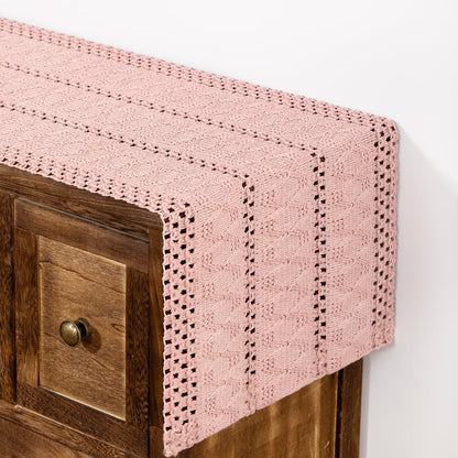 Pink Farmhouse Table Runner 60Inch Woven Linen Dining Runner