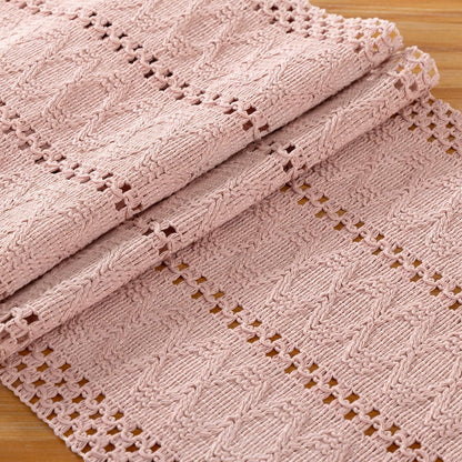 Pink Farmhouse Table Runner 60Inch Woven Linen Dining Runner