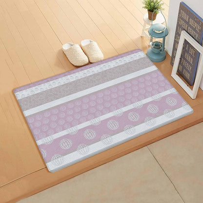 Farm Fruits Antifatigue Kitchen Bath Door Mat Cushioned Runner Rug, Watermelon Lemons Peach Pink Grey Striped Welcome Floor Sink Mat, Waterproof & Non-Slip Comfort Standing Doormat for Kitchen 24"x36"