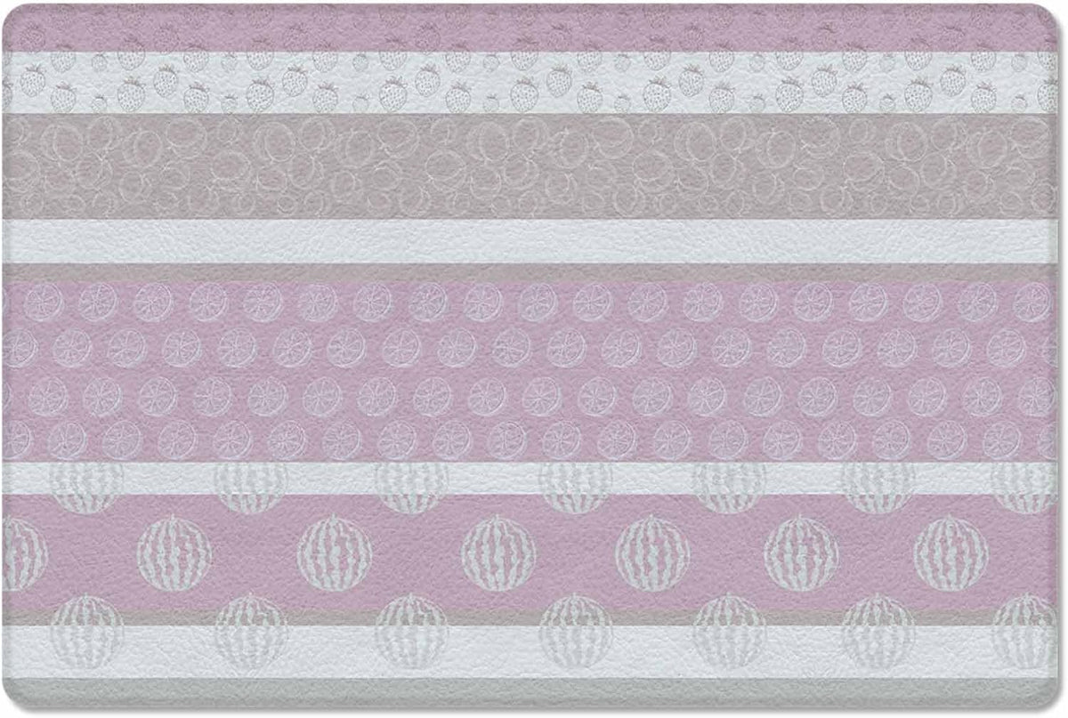 Farm Fruits Antifatigue Kitchen Bath Door Mat Cushioned Runner Rug, Watermelon Lemons Peach Pink Grey Striped Welcome Floor Sink Mat, Waterproof & Non-Slip Comfort Standing Doormat for Kitchen 24"x36"