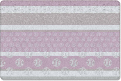 Farm Fruits Antifatigue Kitchen Bath Door Mat Cushioned Runner Rug, Watermelon Lemons Peach Pink Grey Striped Welcome Floor Sink Mat, Waterproof & Non-Slip Comfort Standing Doormat for Kitchen 24"x36"