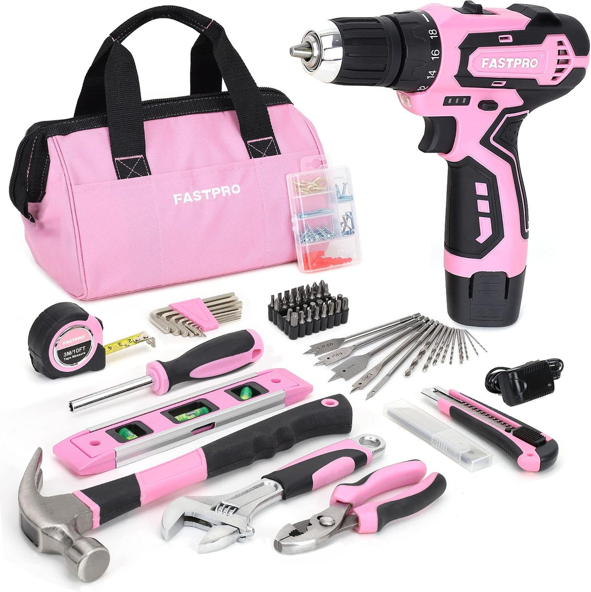 12V Pink Drill Set for Women, Home Tool Set with Bag