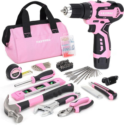 12V Pink Drill Set for Women, Home Tool Set with Bag