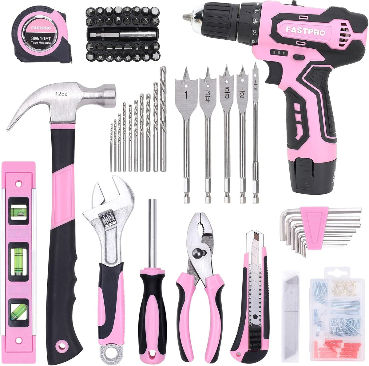 12V Pink Drill Set for Women, Home Tool Set with Bag