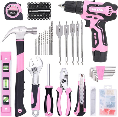 12V Pink Drill Set for Women, Home Tool Set with Bag