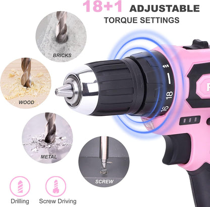 12V Pink Drill Set for Women, Home Tool Set with Bag