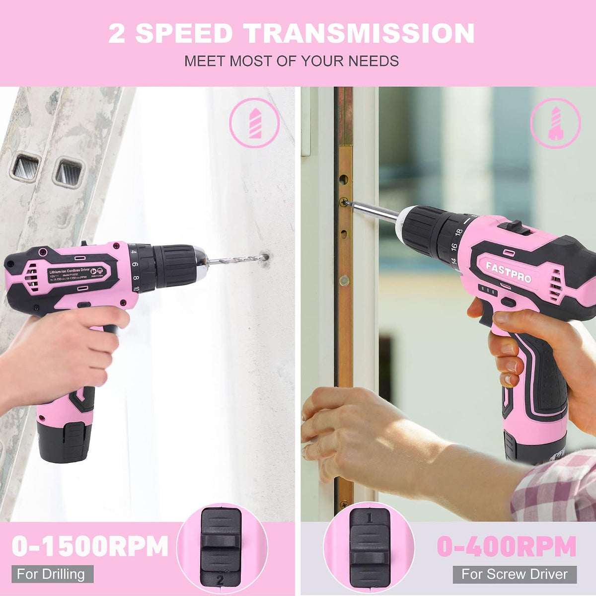 12V Pink Drill Set for Women, Home Tool Set with Bag