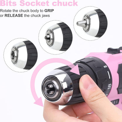 12V Pink Drill Set for Women, Home Tool Set with Bag