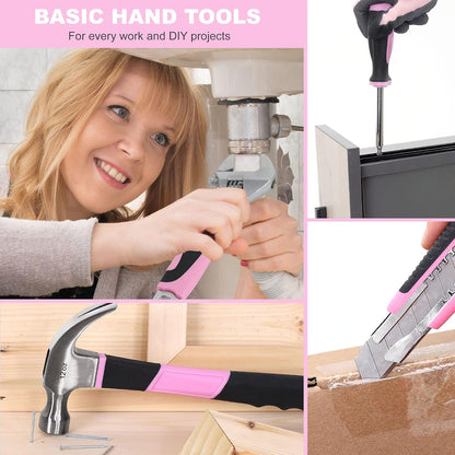 12V Pink Drill Set for Women, Home Tool Set with Bag