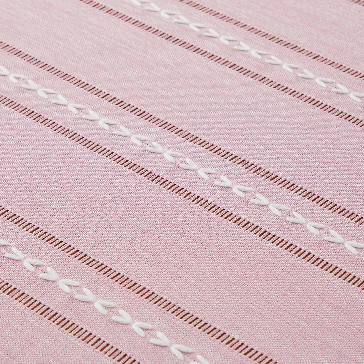 ZeeMart Hemstitched Striped Boho Table Cloth, 60 Inch Round Pink