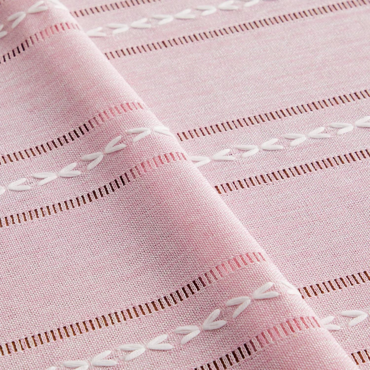 ZeeMart Hemstitched Striped Boho Table Cloth, 60 Inch Round Pink