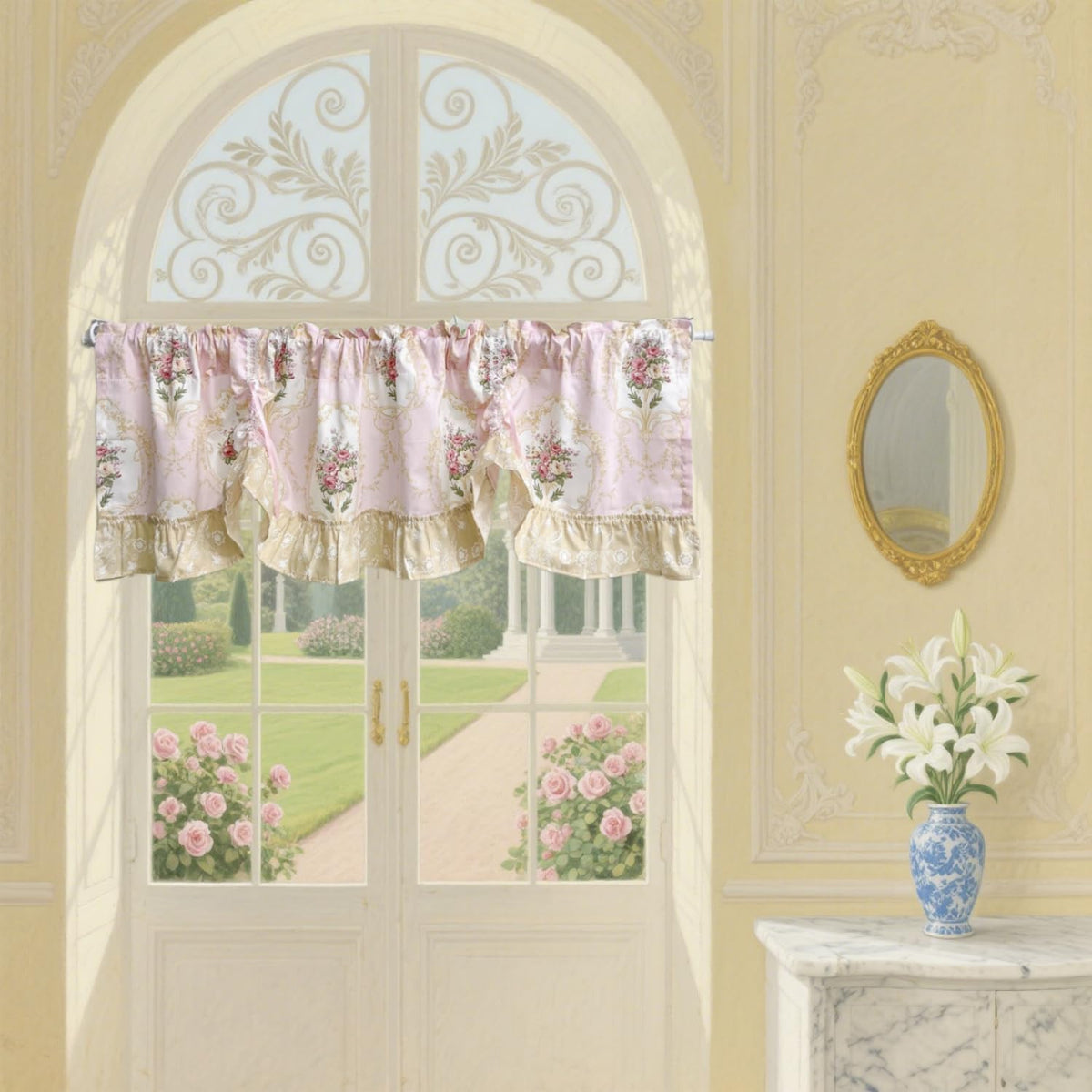 Floral Tie Up Curtains for Kitchen Adjustable Balloon Shade Window Valance