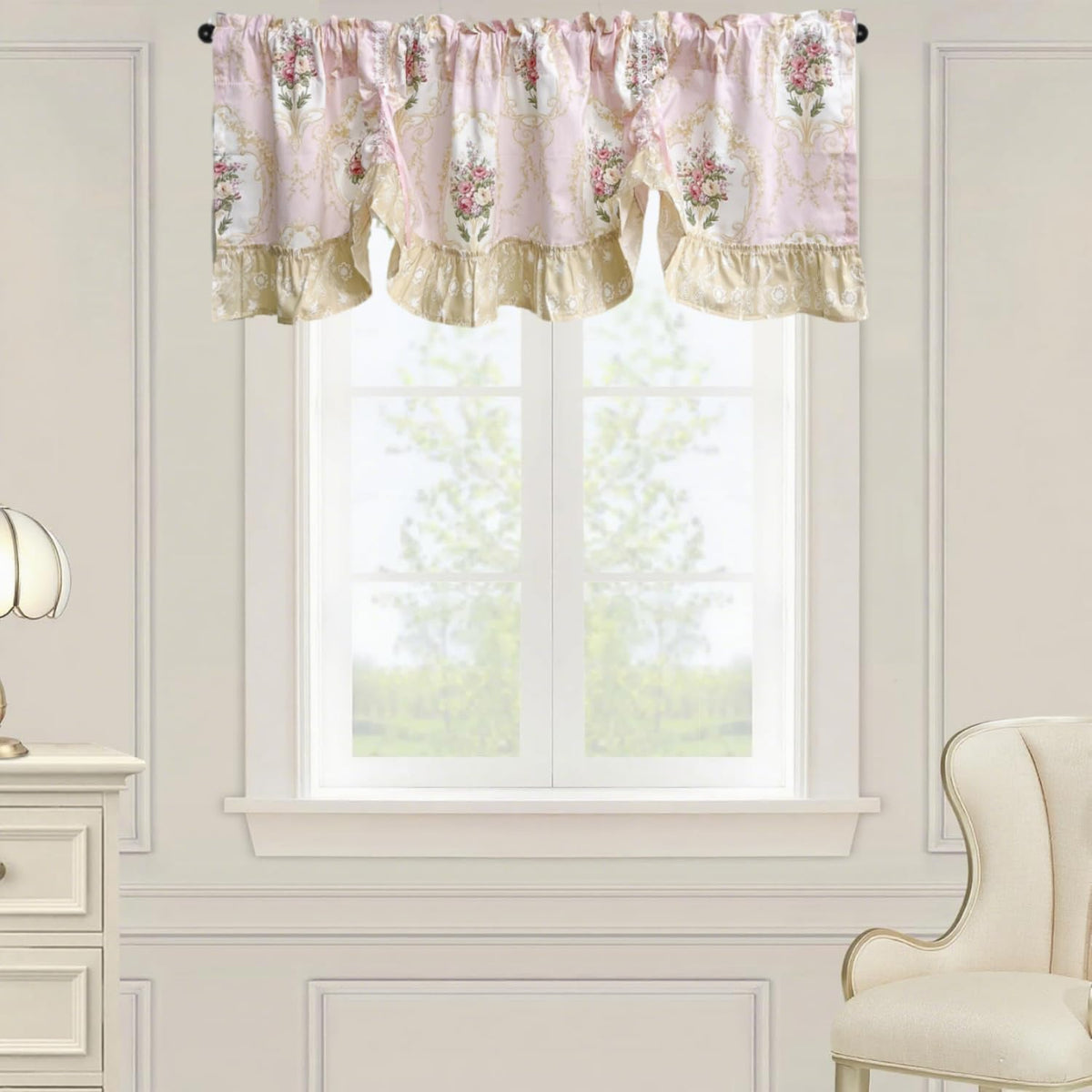 Floral Tie Up Curtains for Kitchen Adjustable Balloon Shade Window Valance