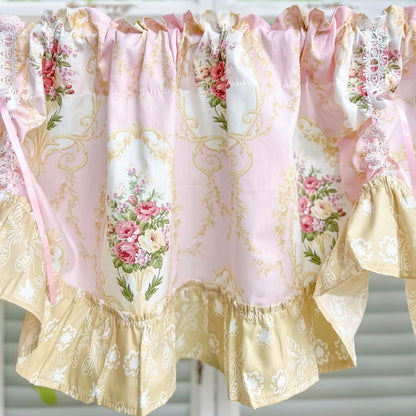 Floral Tie Up Curtains for Kitchen Adjustable Balloon Shade Window Valance