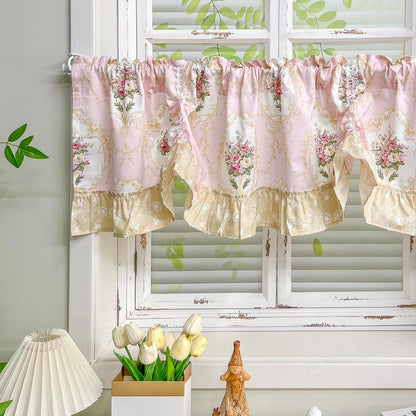 Floral Tie Up Curtains for Kitchen Adjustable Balloon Shade Window Valance