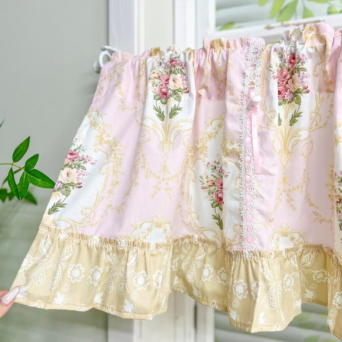 Floral Tie Up Curtains for Kitchen Adjustable Balloon Shade Window Valance